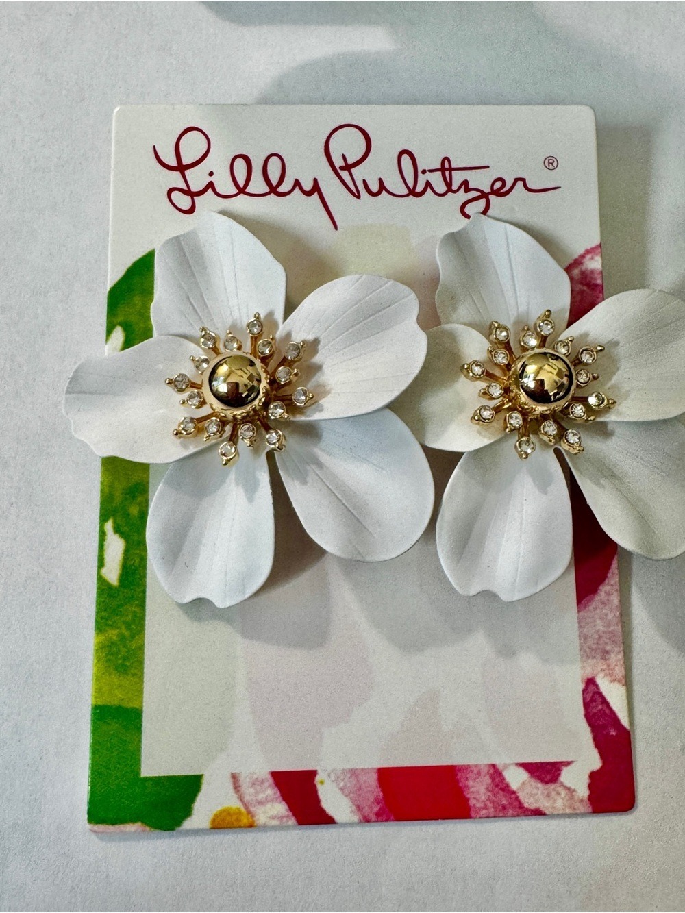 Lilly Pulitzer White Floral Earrings with Gold Centers